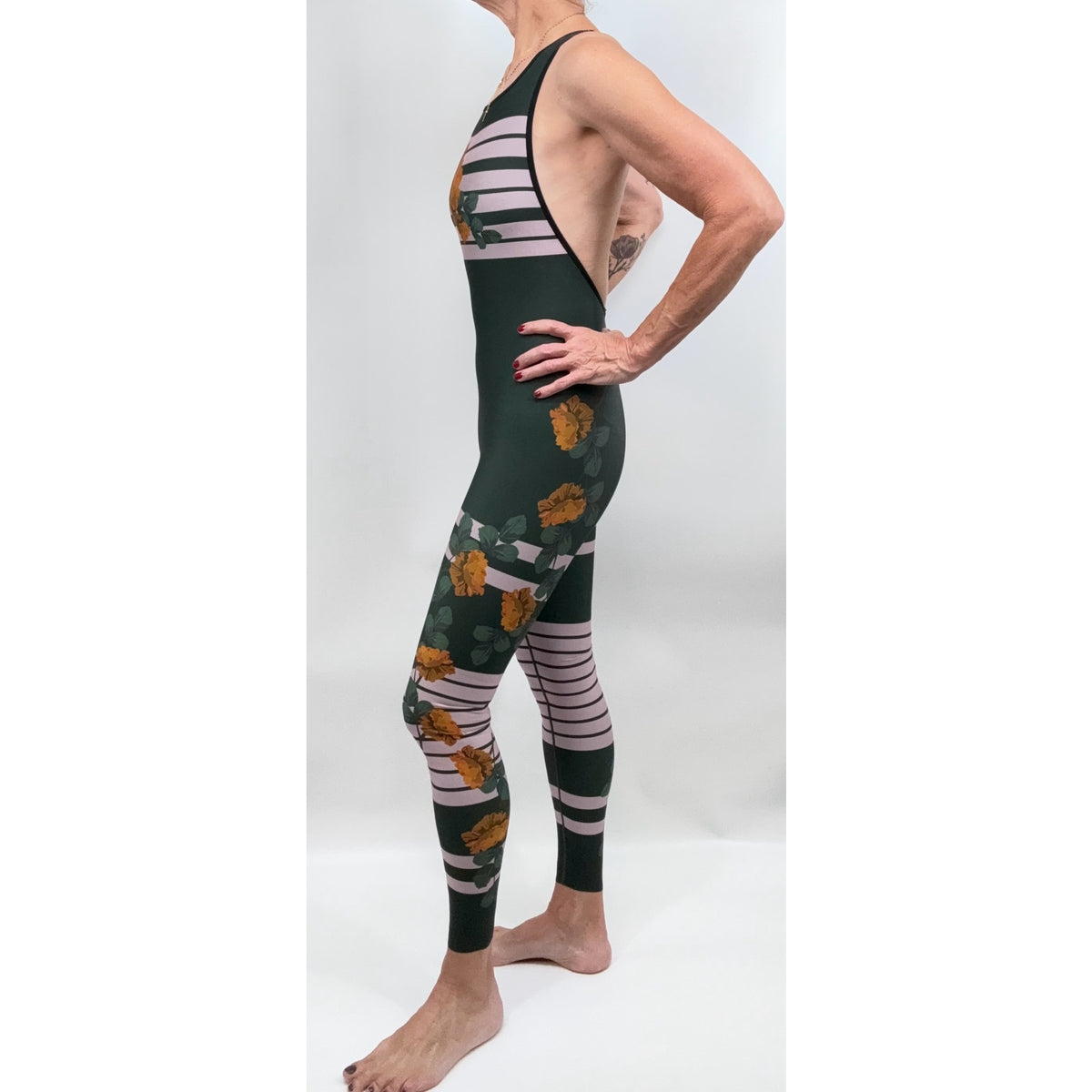 Floral Stripe Racerback Unitard | Ultracor | Size S