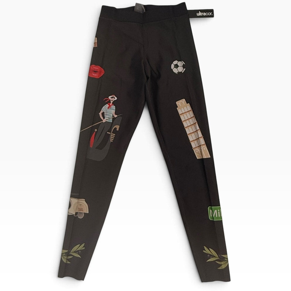 Ultracor Italy Travel Print High-Waisted Leggings | Black Multi | Size XS