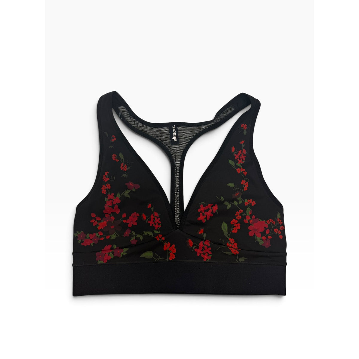 Ultracor Ultra High Floral Mesh Racerback Sports Bra | Black & Red | Size L