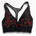 Ultracor Black Red Floral Plunge Mesh Racerback Sports Bra Size XL NWOT