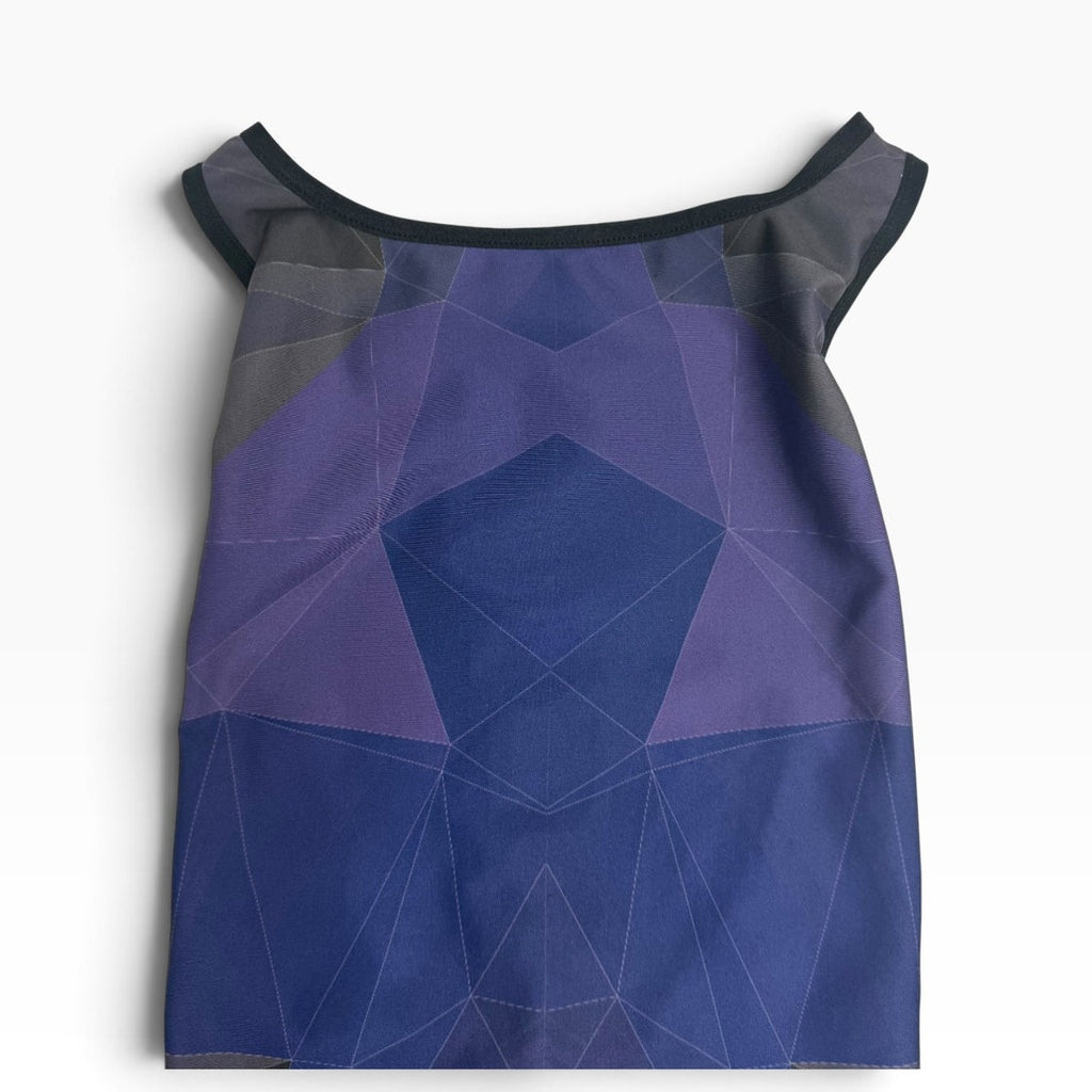 Ultracor Biker Unitard XS Geometric Prism Print Navy Purple Grey Mesh Back NWOT
