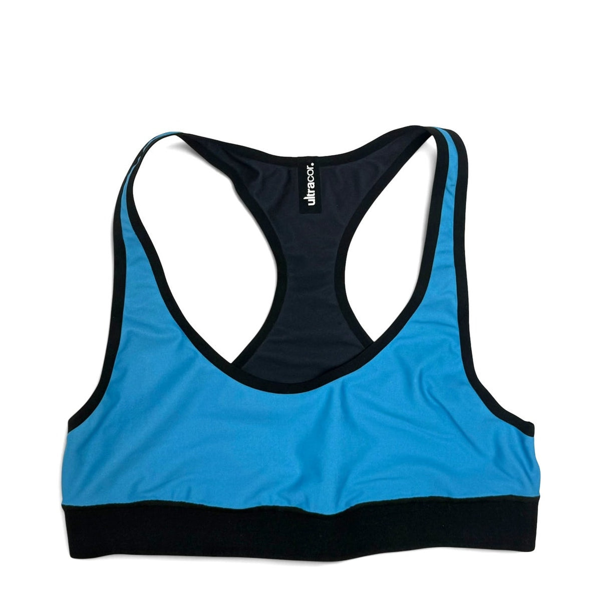 Ultracor Racerback Sports Bra NWOT Teal Blue Black Trim Scoop Neck Sz 4