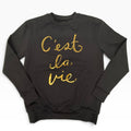 Ultracor C'est La Vie Gold Foil Black Crewneck Sweatshirt Lined Women's XS NWOT