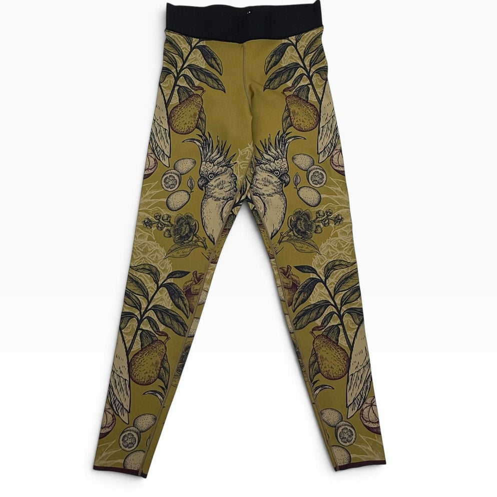 Ultracor Leggings L Olive Cockatoo Botanical Print Ultra High Rise Made USA