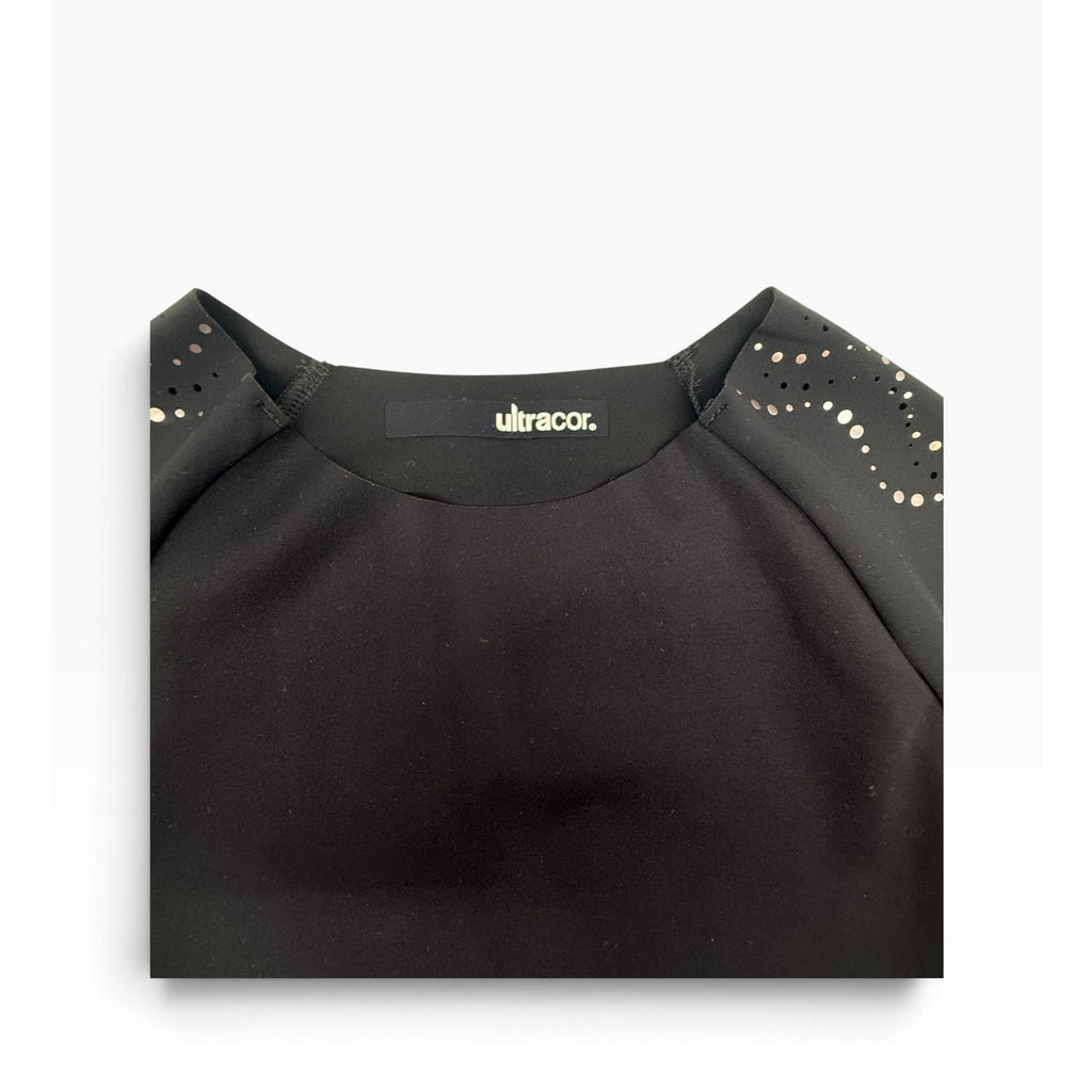 Ultracor Black Long Sleeve Laser Cut Metallic Dot Wave Sleeves Women's S NWOT