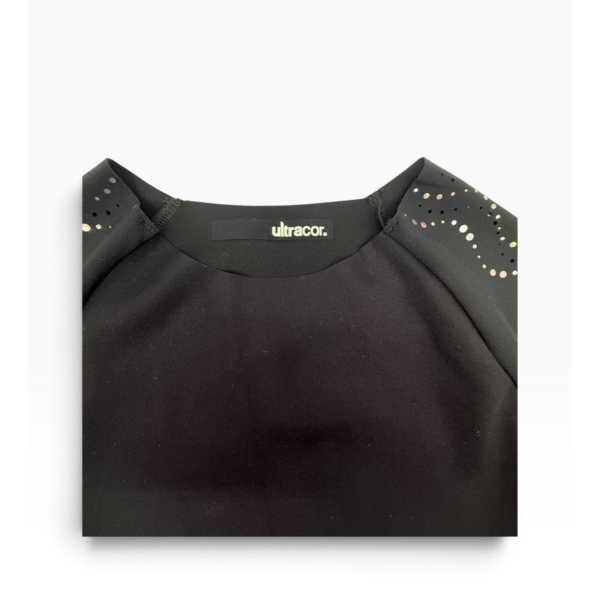 Ultracor Black Long Sleeve Laser Cut Metallic Dot Wave Sleeves Women's S NWOT