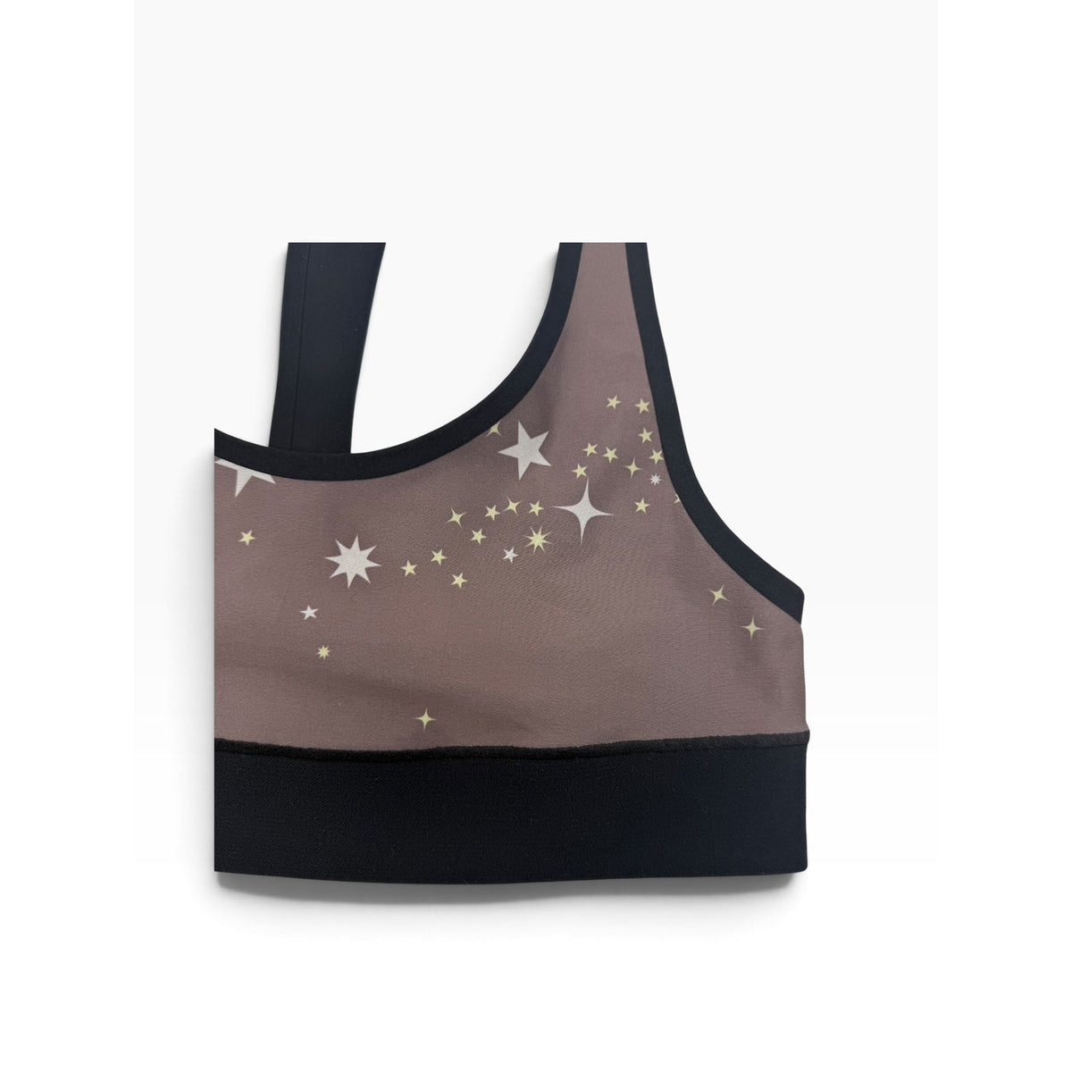 Ultracor Racerback Sports Bra Size S Taupe Black Star Print Luxury Activewear