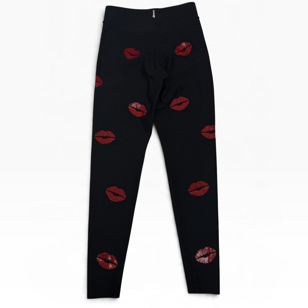 Ultracor Kiss Lips Print Leggings Womens M Black Red Lined Made USA NWOT
