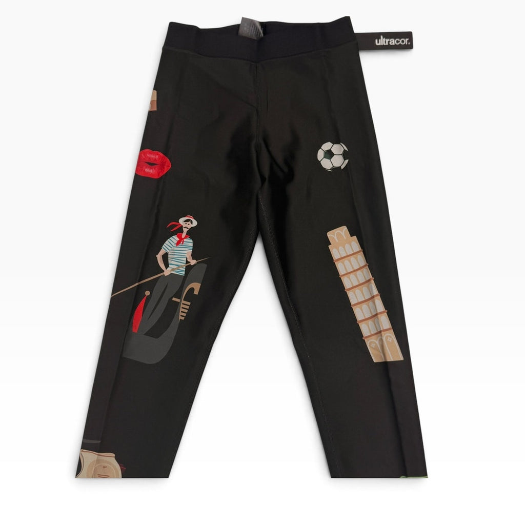 Ultracor Italy Travel Print High-Waisted Leggings | Black Multi | Size XS