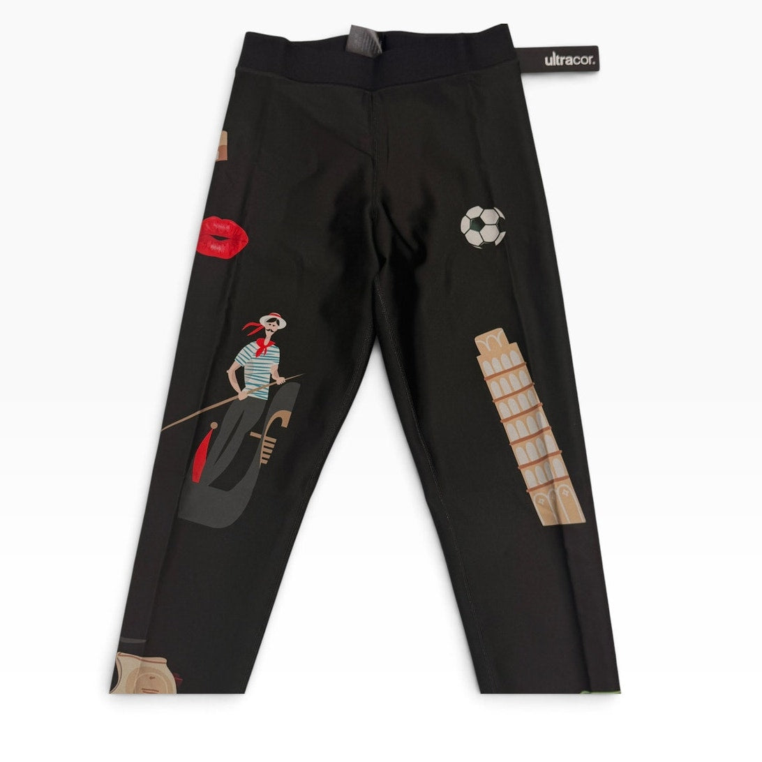 Ultracor Italy Travel Print High-Waisted Leggings | Black Multi | Size XS
