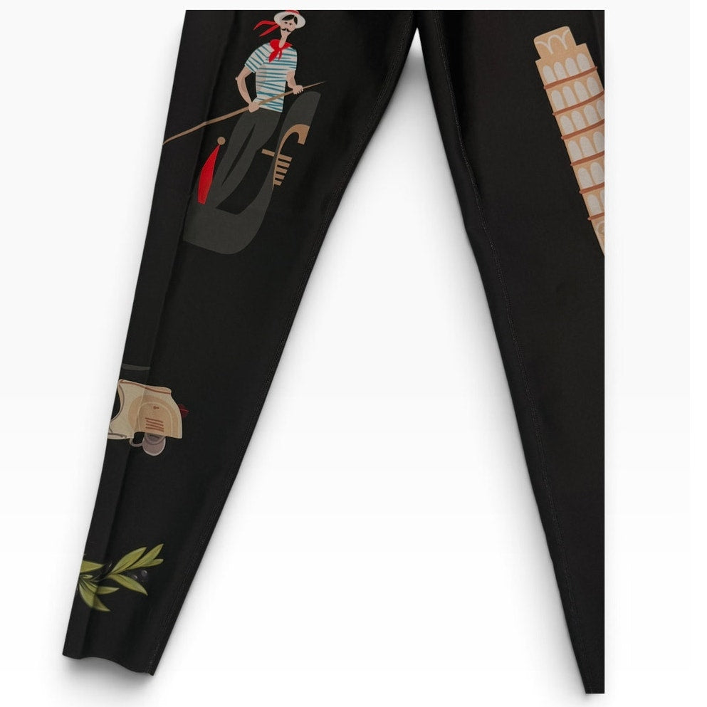 Ultracor Italy Travel Print High-Waisted Leggings | Black Multi | Size XS