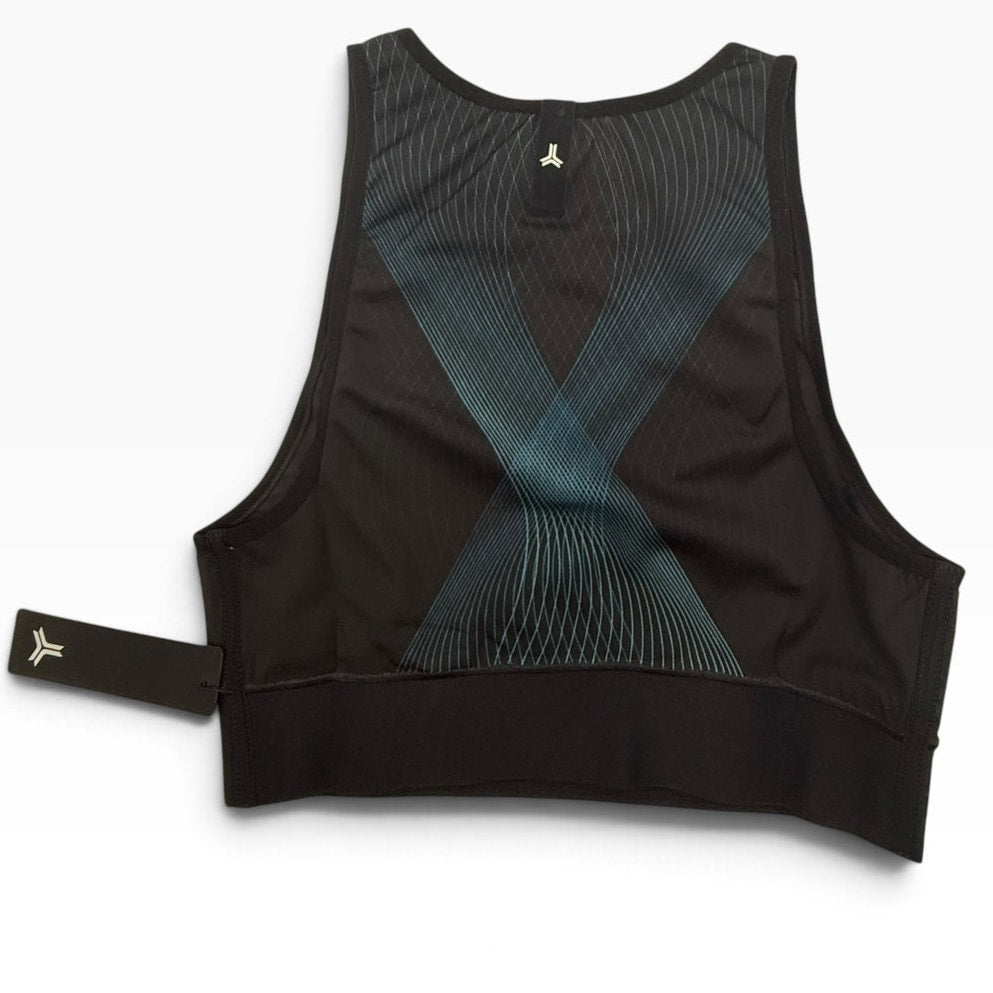 Ultracor Black Teal Line Print High Neck Crop Sports Bra Women's S NWT