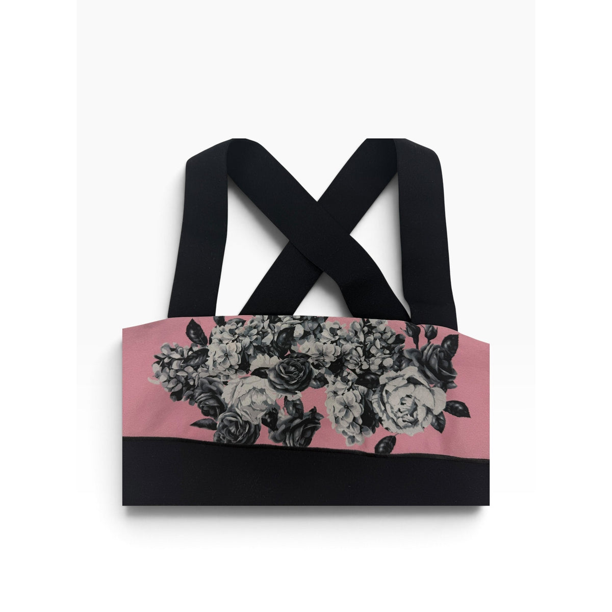 Ultracor Sports Bra XS NWT Pink Black White Rose Floral Crisscross Strap