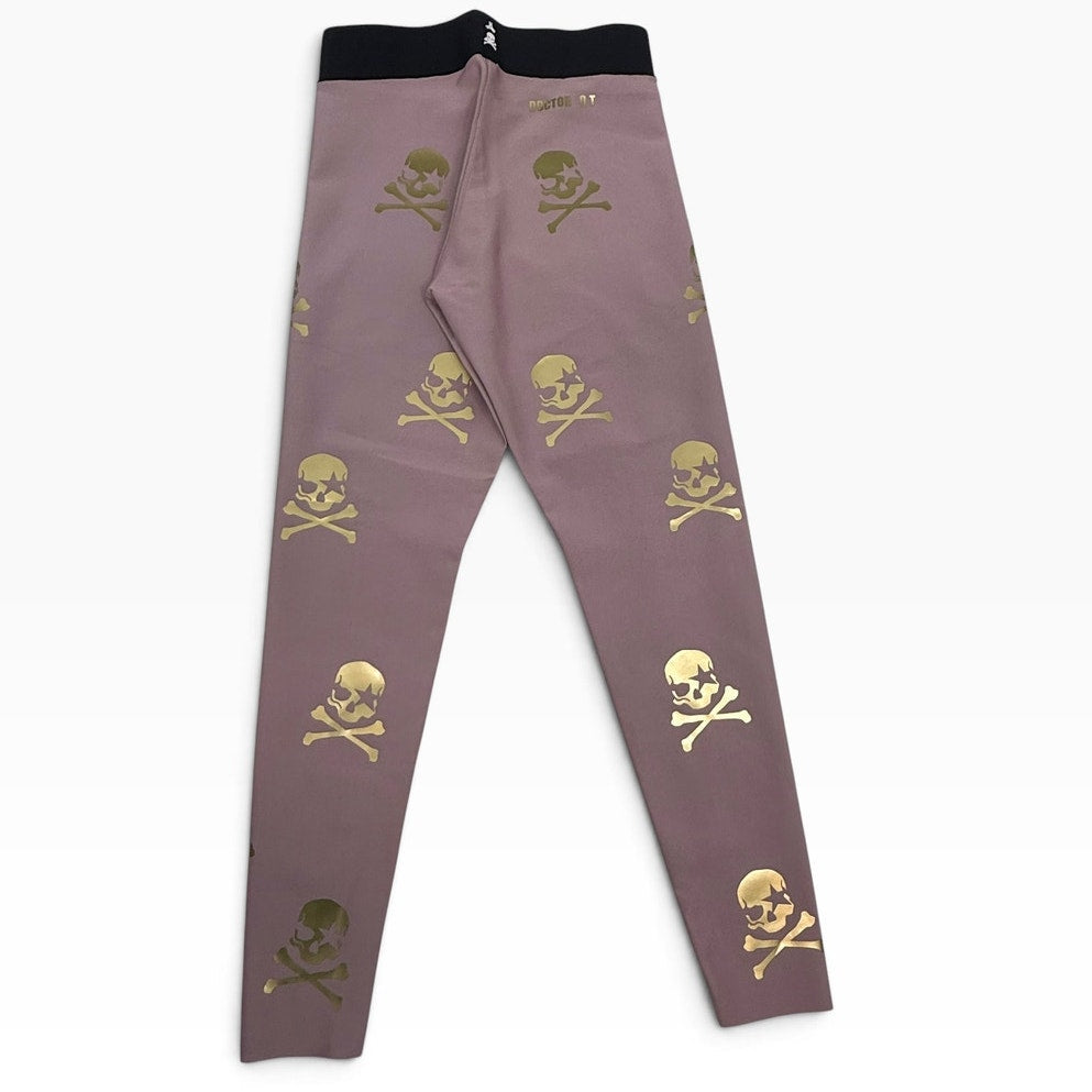 Ultracor Doctor O.T Skull Print Leggings Mauve Gold Foil Lined Women's M NWOT
