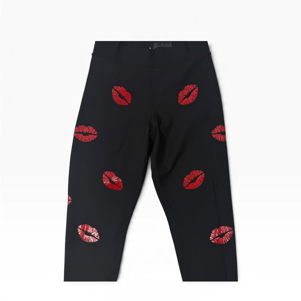 Ultracor Kiss Lips Print Leggings Womens M Black Red Lined Made USA NWOT