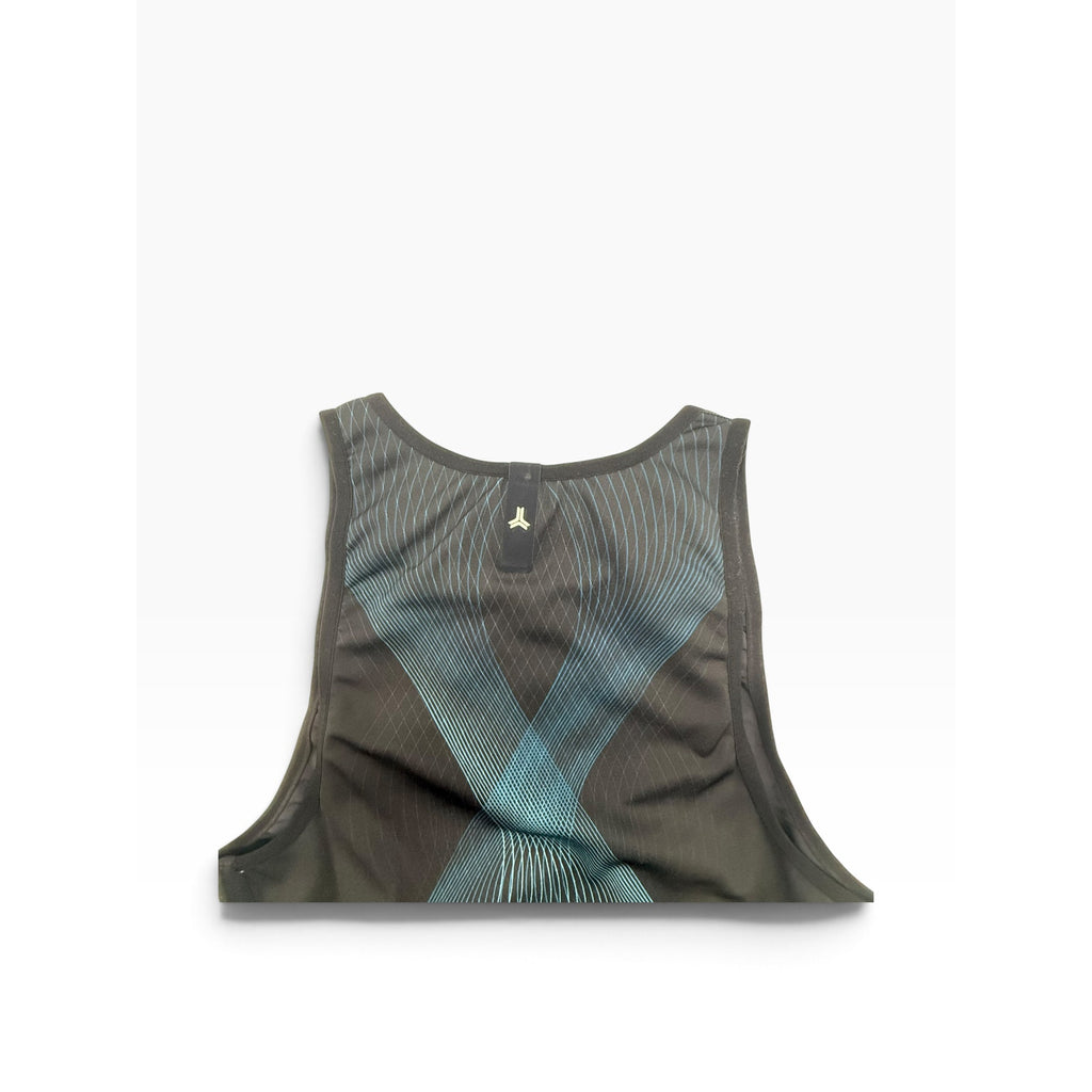 Ultracor Black Teal Line Print High Neck Crop Sports Bra Women's S NWT