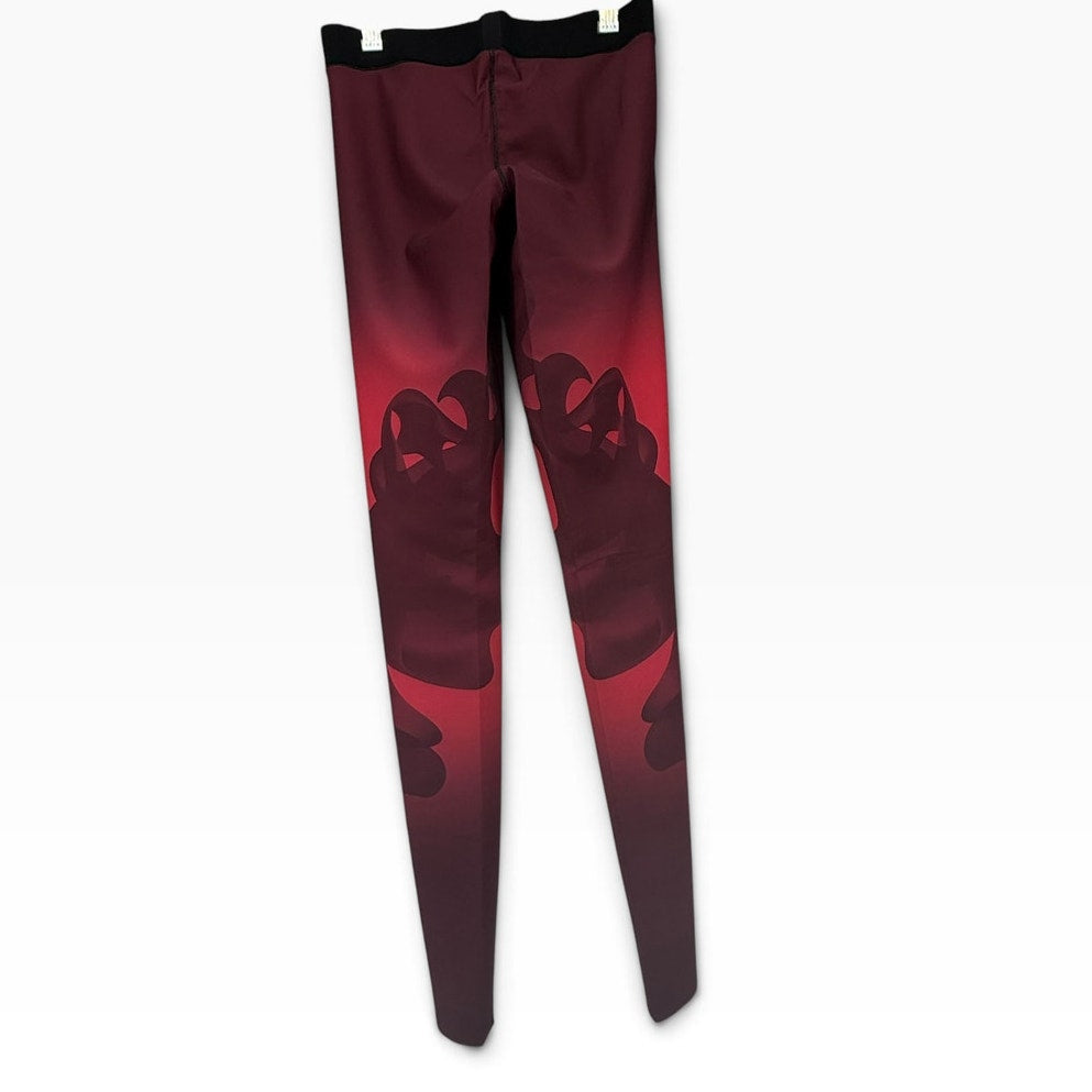Ultracor Womens Leggings Size 2 Red Ombre Abstract Print Black Waistband NWOT
