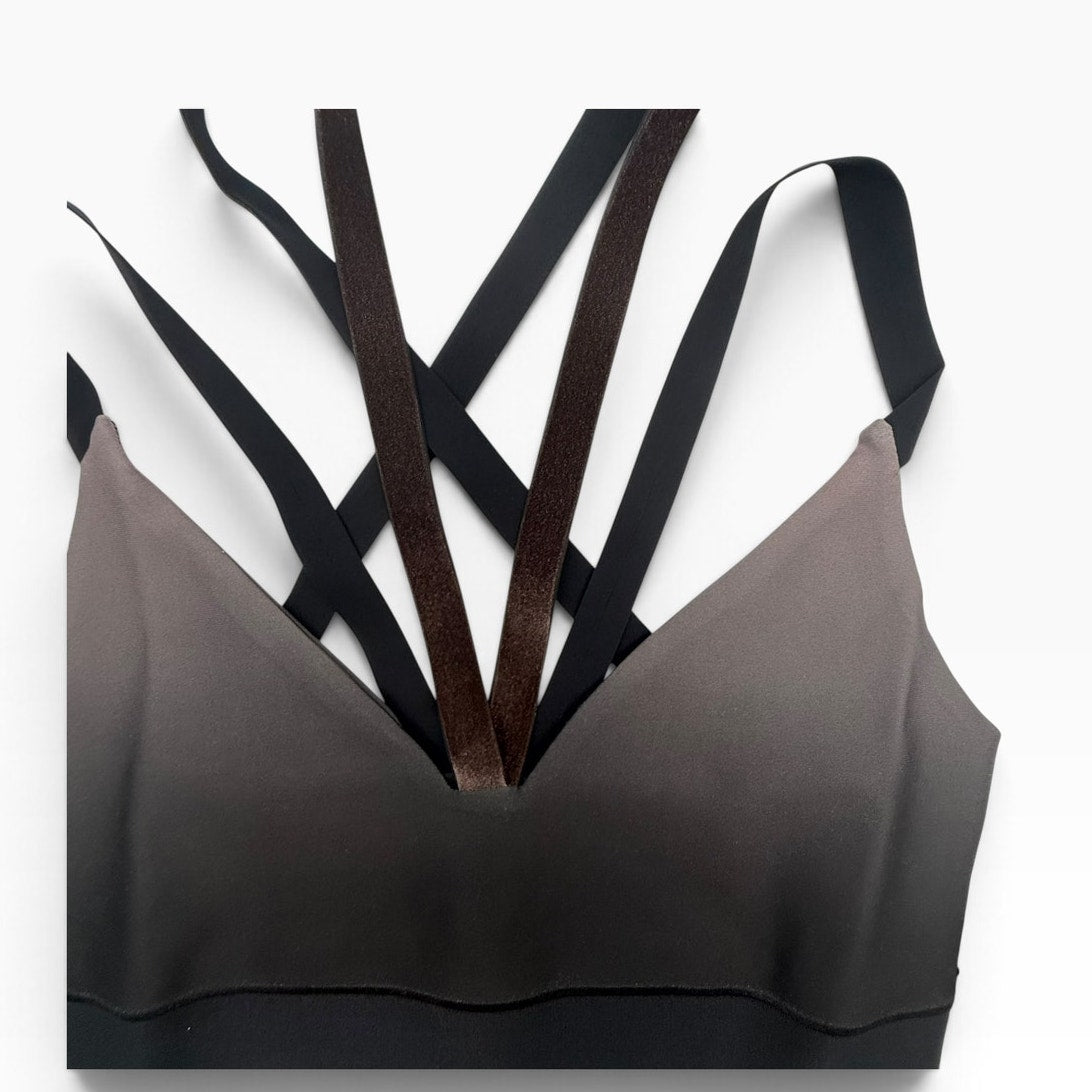 Ultracor Taupe Brown Ombré Strappy Sports Bra Velvet Straps Women's Small NWT