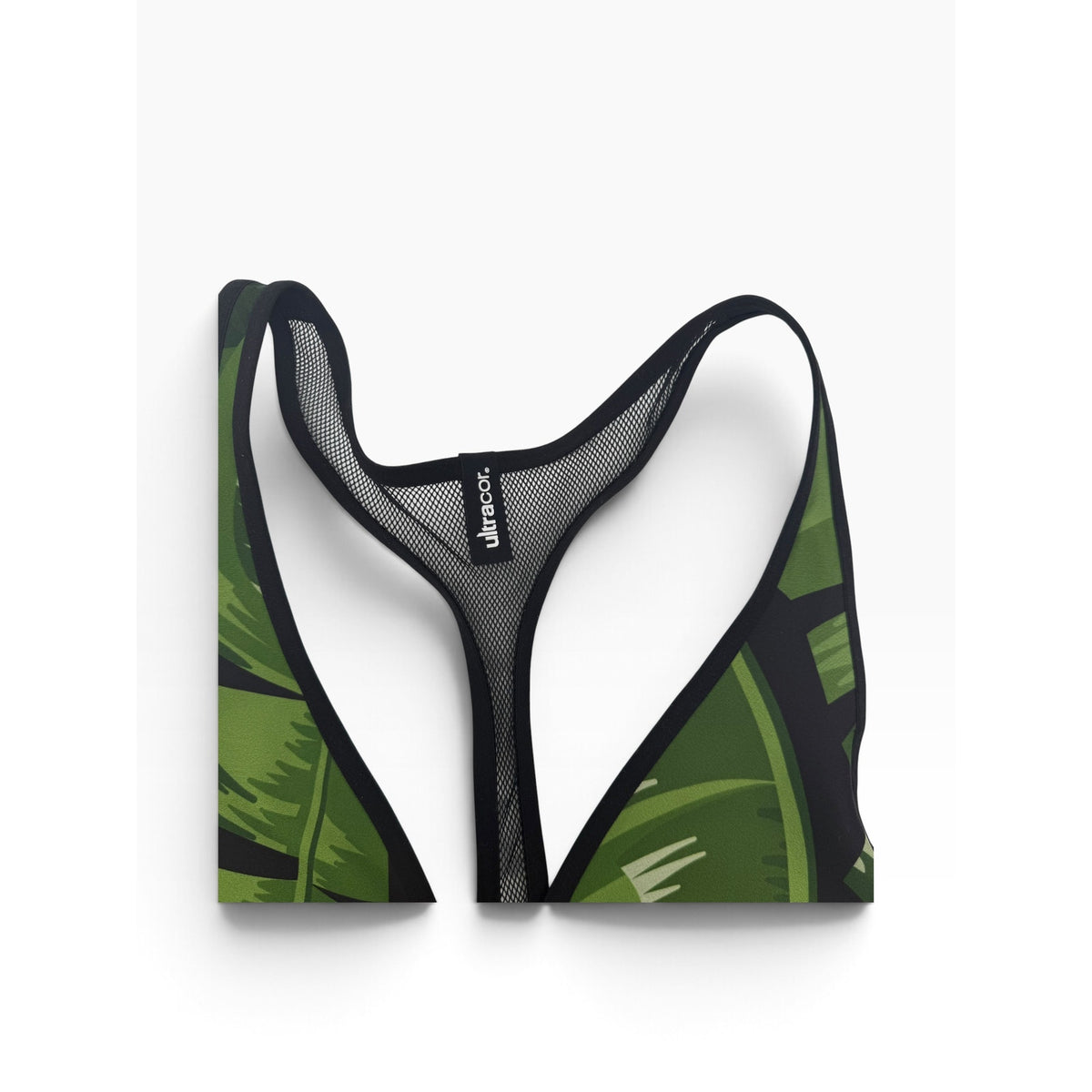 Ultracor Green Tropical Leaf Print Plunge Mesh Racerback Sports Bra Size M NWOT