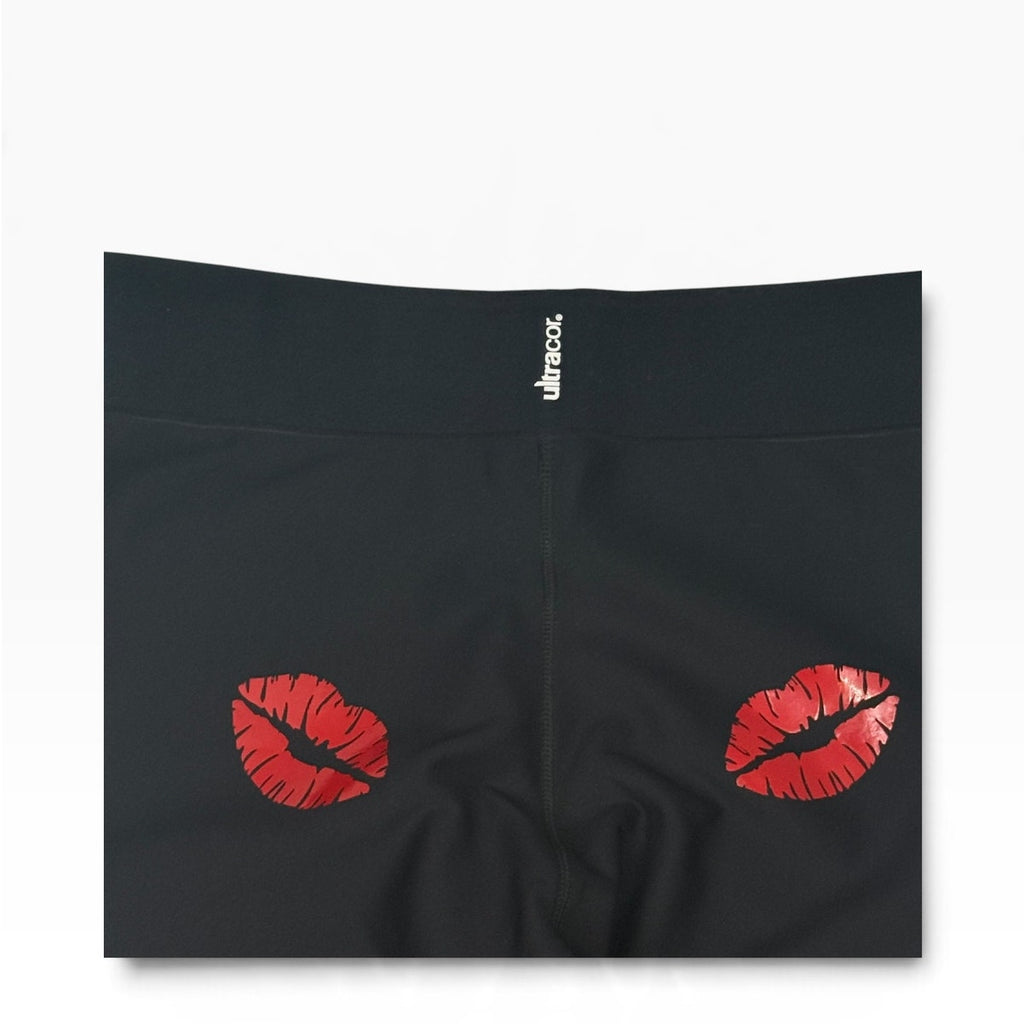 Ultracor Kiss Lips Print Leggings Womens M Black Red Lined Made USA NWOT