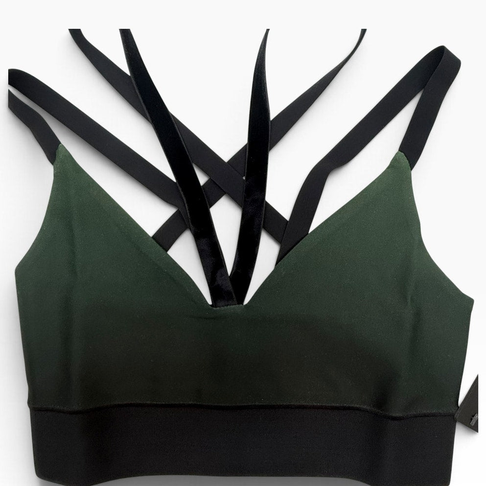 Ultracor Strappy Sports Bra XS Green Black Ombre Velvet Cross Strap NWT Luxury