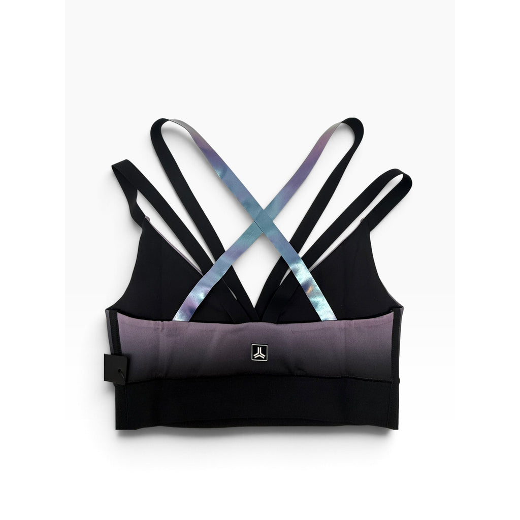 Ultracor Strappy Sports Bra S Plum Black Ombre Iridescent Cross Back NWT Luxury