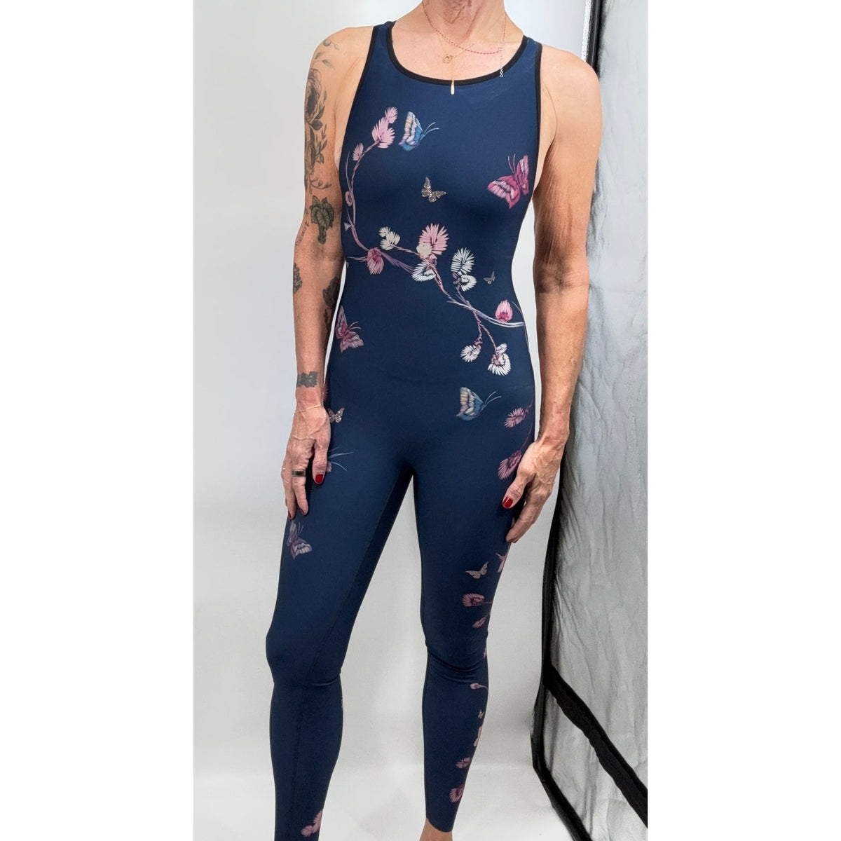Ultracor Navy Floral Butterfly Bodysuit Size Small