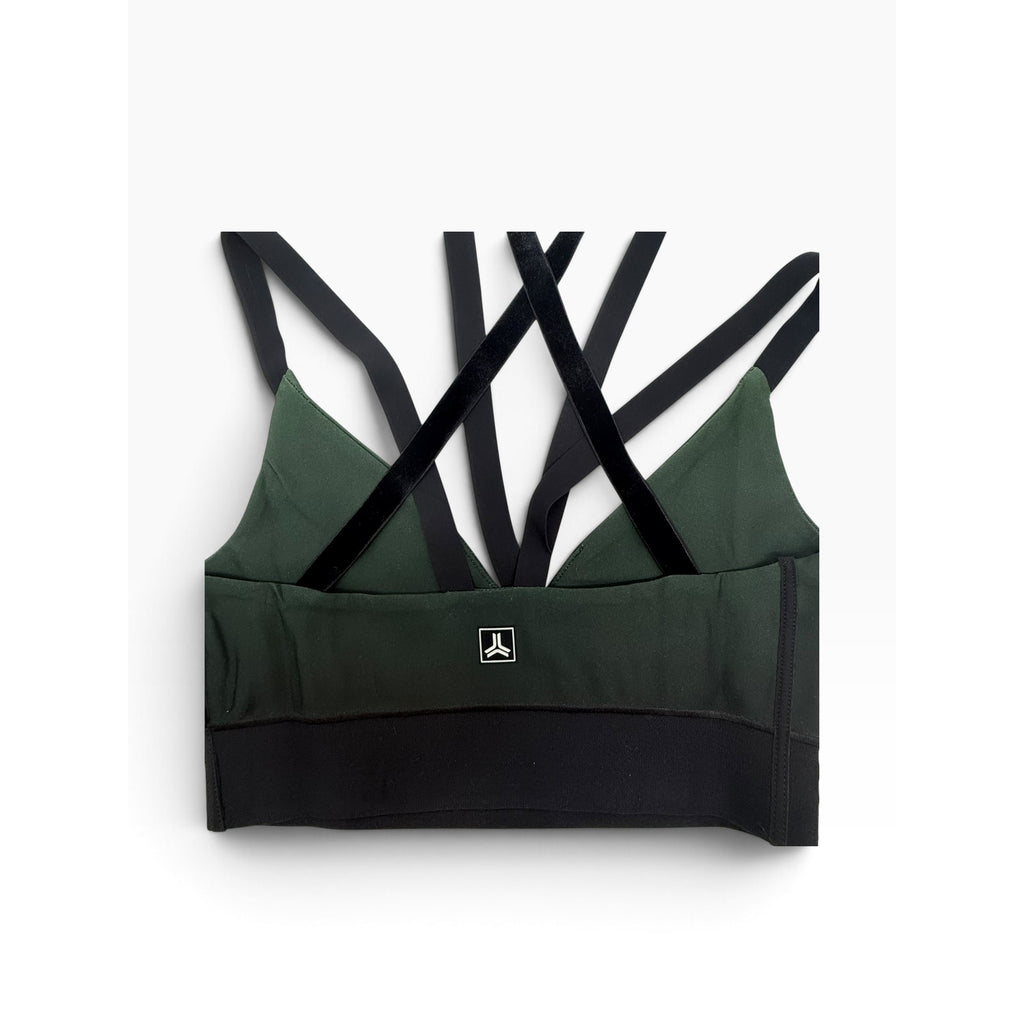 Ultracor Strappy Sports Bra XS Green Black Ombre Velvet Cross Strap NWT Luxury