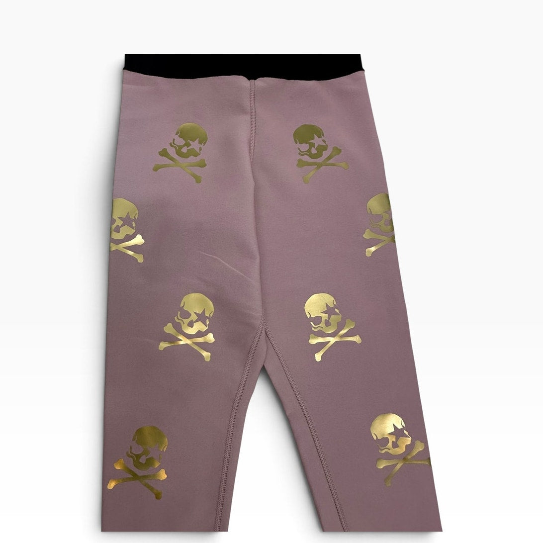 Ultracor Doctor O.T Skull Print Leggings Mauve Gold Foil Lined Women's M NWOT
