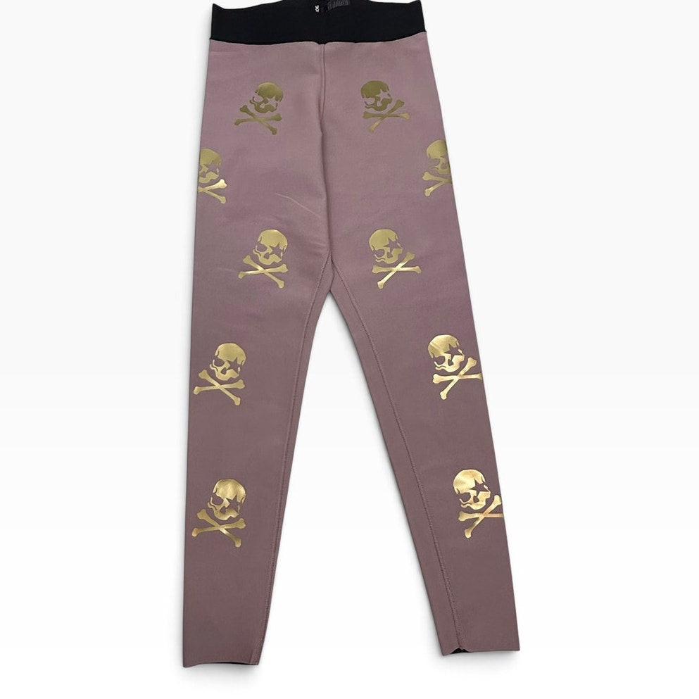 Ultracor Doctor O.T Skull Print Leggings Mauve Gold Foil Lined Women's M NWOT