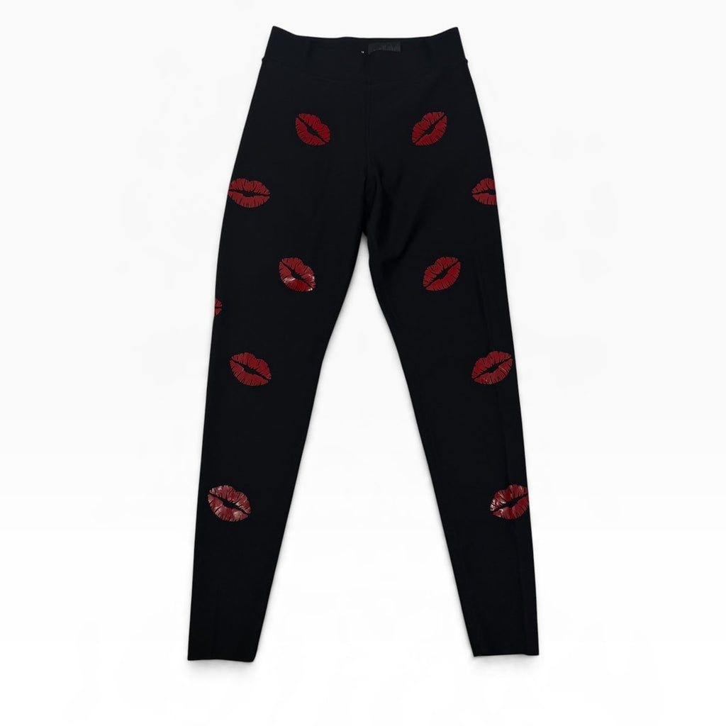 Ultracor Kiss Lips Print Leggings Womens M Black Red Lined Made USA NWOT