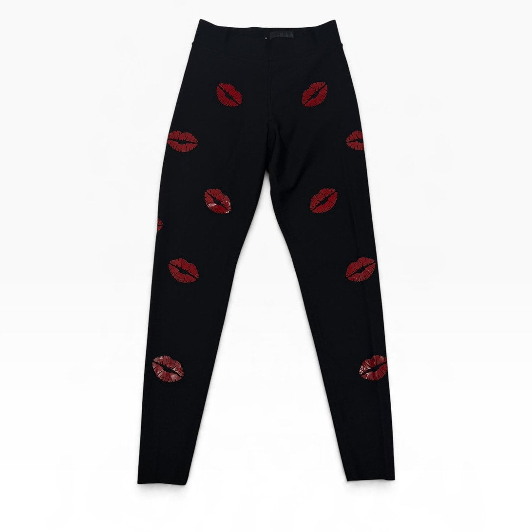 Ultracor Kiss Lips Print Leggings Womens M Black Red Lined Made USA NWOT