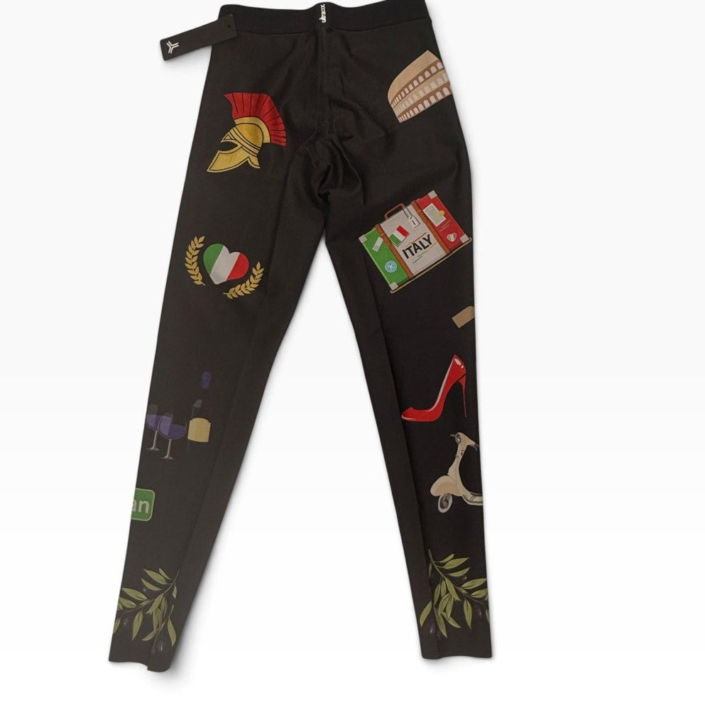 Ultracor Italy Travel Print High-Waisted Leggings | Black Multi | Size XS