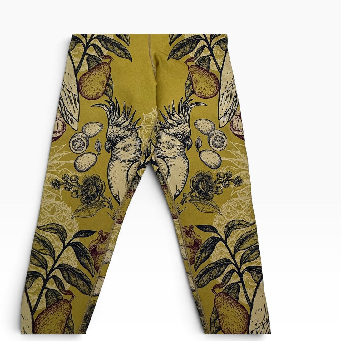 Ultracor Leggings L Olive Cockatoo Botanical Print Ultra High Rise Made USA