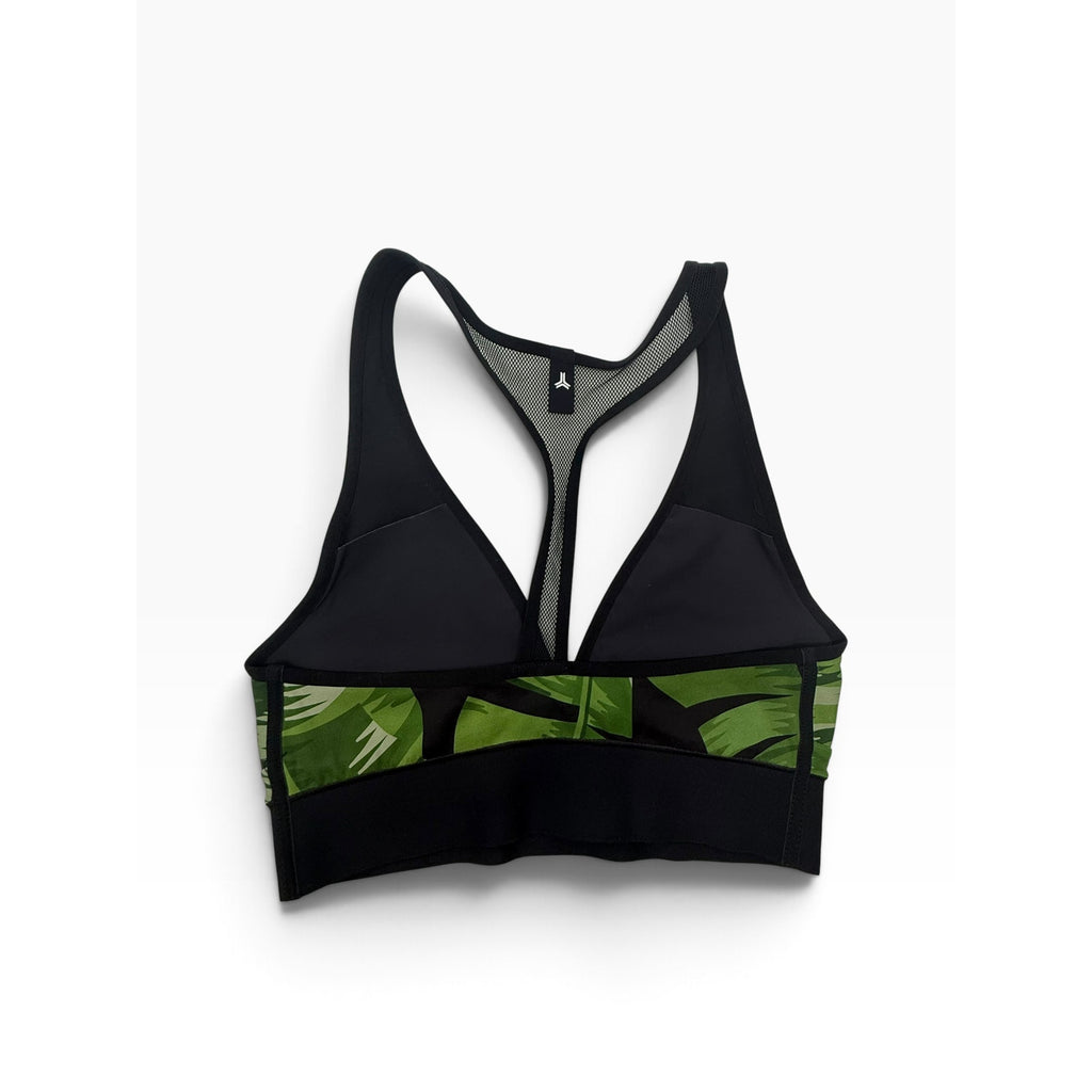 Ultracor Green Tropical Leaf Print Plunge Mesh Racerback Sports Bra Size M NWOT