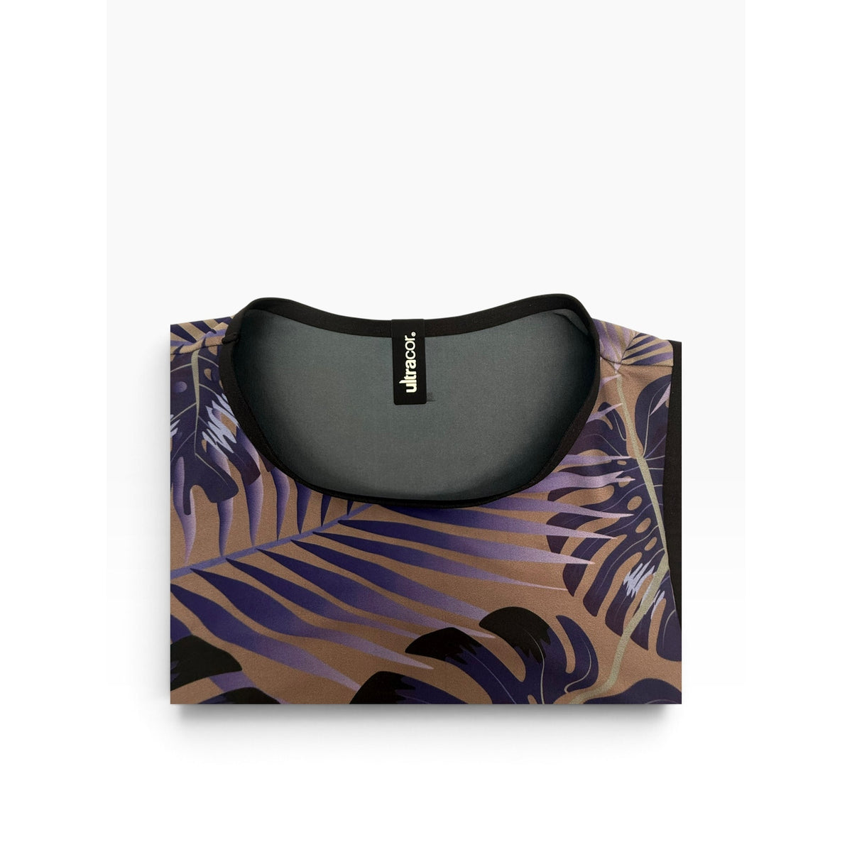 Ultracor Tropical Palm Monstera Print Crop Top Purple Taupe Black Women's S NWOT