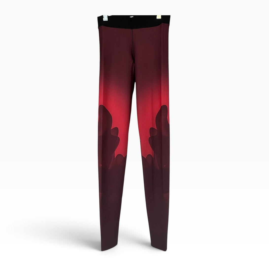 Ultracor Womens Leggings Size 2 Red Ombre Abstract Print Black Waistband NWOT