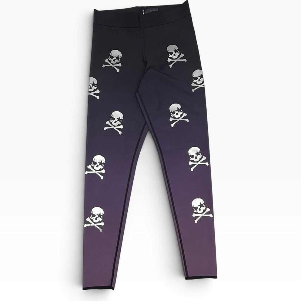 Ultracor Leggings Womens XL Plum Ombre Silver Foil Skull Print High Rise USA