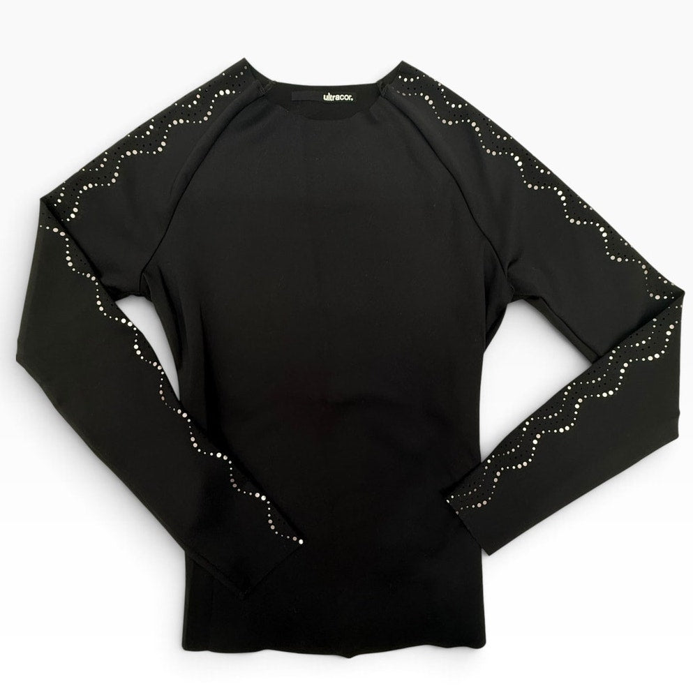 Ultracor Black Long Sleeve Laser Cut Metallic Dot Wave Sleeves Women's S NWOT