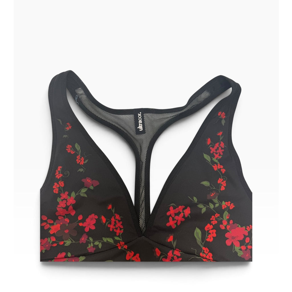 Ultracor Ultra High Floral Mesh Racerback Sports Bra | Black & Red | Size L