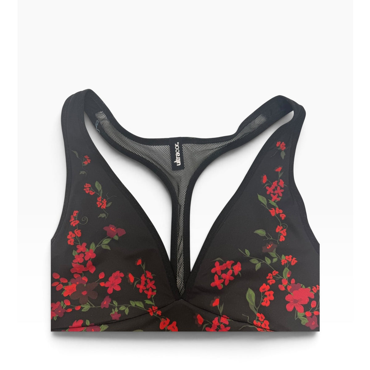 Ultracor Ultra High Floral Mesh Racerback Sports Bra | Black & Red | Size L