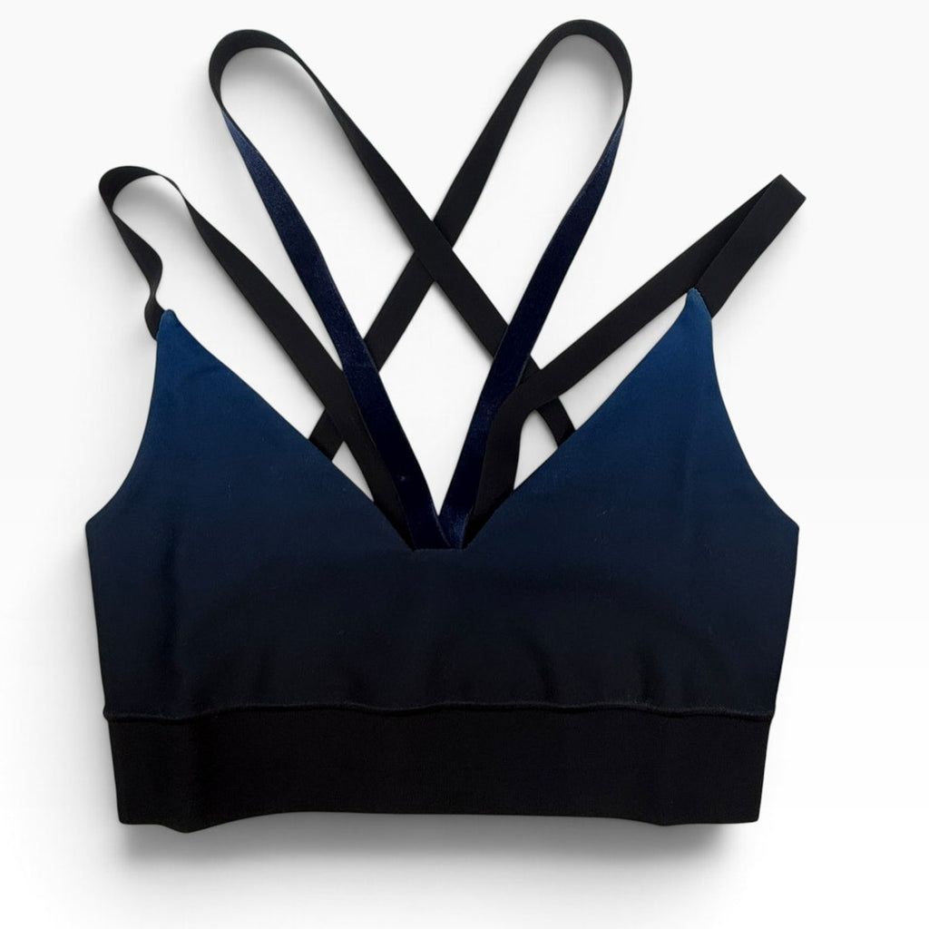 Ultracor Navy Blue Ombré Strappy Sports Bra Velvet Straps Women's Small NWT