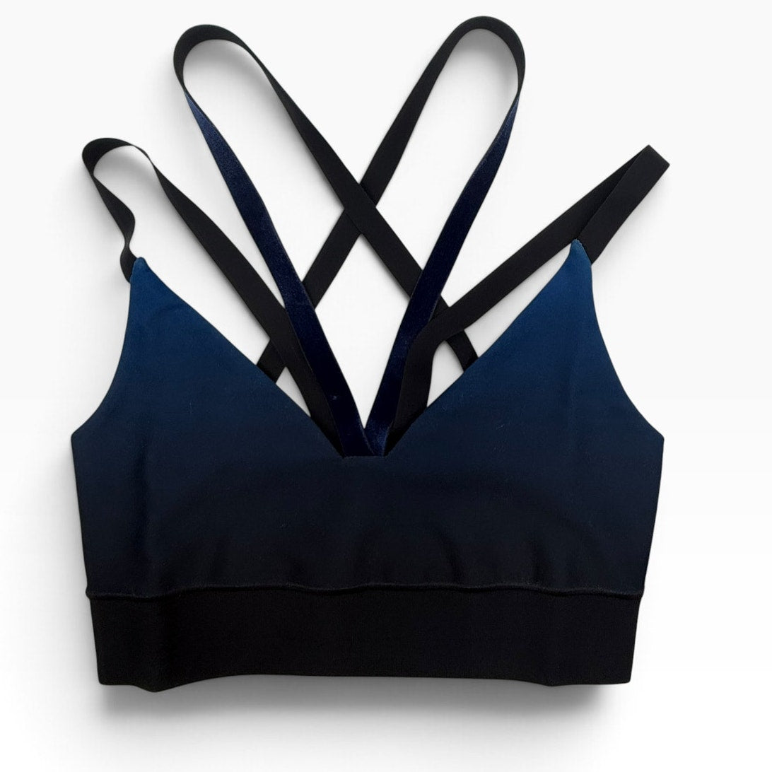Ultracor Navy Blue Ombré Strappy Sports Bra Velvet Straps Women's Small NWT
