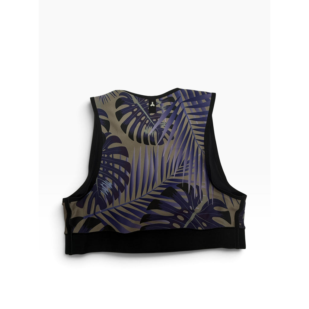 Ultracor Tropical Palm Monstera Print Crop Top Purple Taupe Black Women's S NWOT