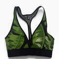 Ultracor Green Tropical Leaf Print Plunge Mesh Racerback Sports Bra Size M NWOT